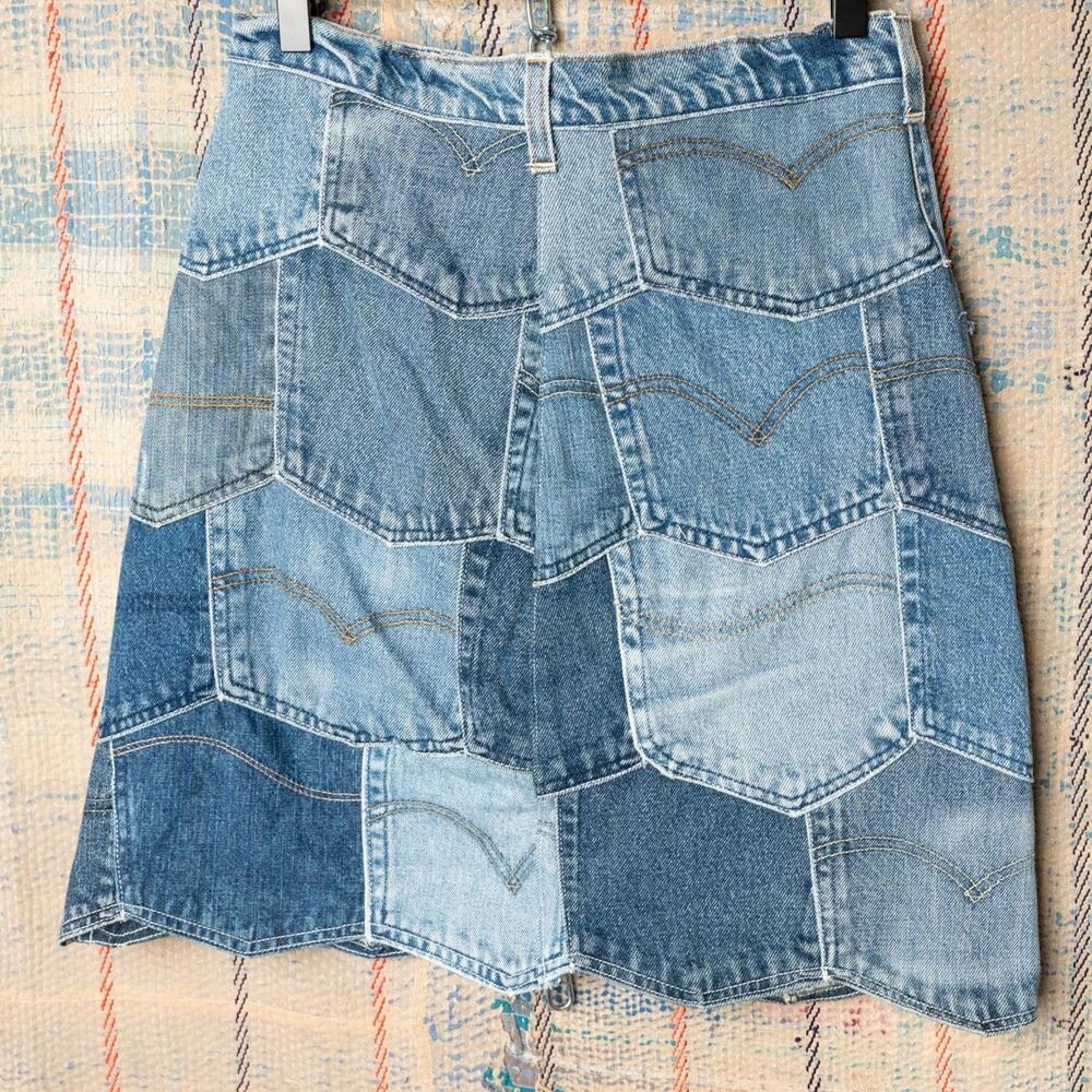 Custom upcycled patchwork skirt size 30 - Picture 6 of 7